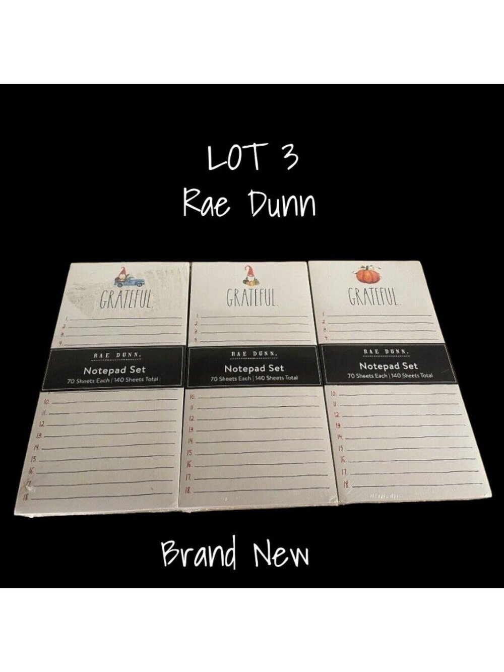 Rae Dunn Notepad Set Gnome Pumpkin Lot of 3 Brand New